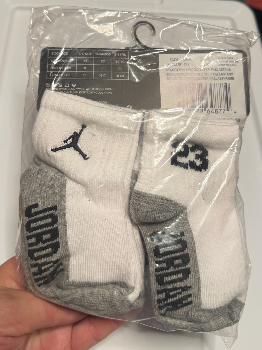 Jordan White & Gray Kids Crew Socks with Jumpman and '23'